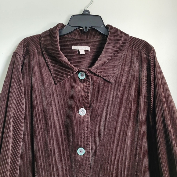 Woman Within Corduroy Chore Jacket Women’s Sz XL Brown Button Front Pleated Back - Picture 2 of 9